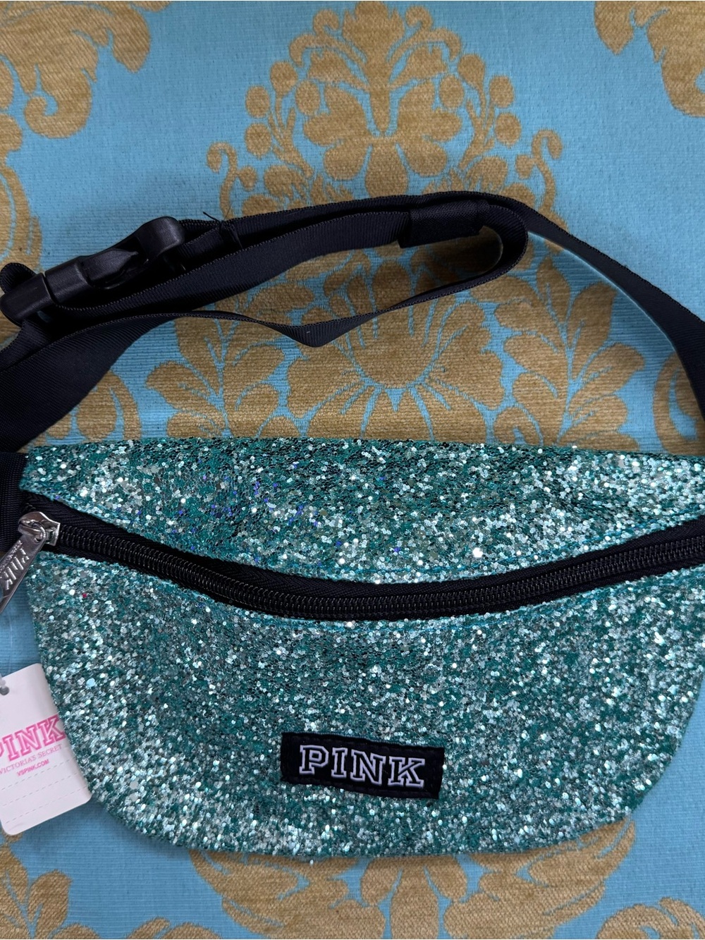 NWT PINK Victoria's Secret Teal Glitter Belt Bag